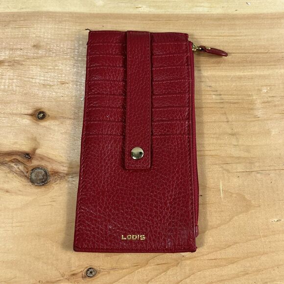 Lodi’s Women’s Credit Card Stacker Wallet Slim Red Pebbled Leather 8 Card Pocket - Picture 1 of 6
